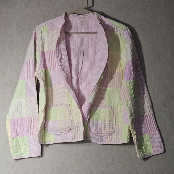 Handmade Quilted Patchwork Feeding Jacket Women's Size Medium Pink Pastel Green - Picture 9 of 16